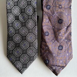 Canali Mens Floral Embroidered 100% Silk Ties in Gray and Purple Made in Italy